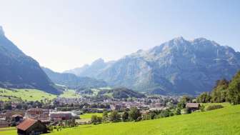 View from Ennetrösligen towards Glarus and Wiggis.