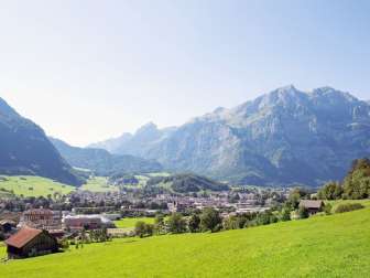 View from Ennetrösligen towards Glarus and Wiggis.