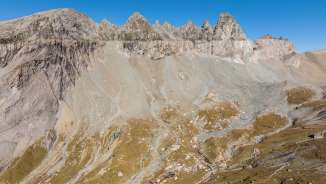 The unesco sardona tectonicarena and the stunning Tschingelhorns above Flims and Elm