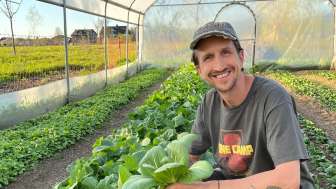 Tim Kürzi at his vegtable garden Soluna in Wangen